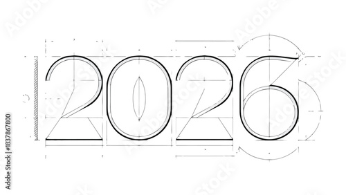 Blueprint for the Future: A minimalist blueprint design of the year 2026, showcasing architectural precision and forward-thinking concept.