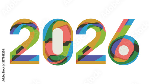 2026: A Colorful Vision of the Future: The year 2026 is boldly announced in a vibrant, artistic display, suggesting a future filled with creativity and innovation. 