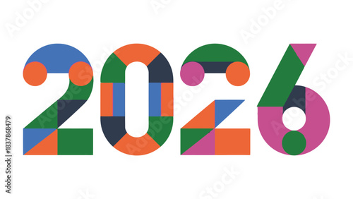 Colorful 2026: A vibrant and modern depiction of the year 2026, composed of colorful geometric shapes. This visually striking design embodies a sense of optimism, progress, and forward-thinking.