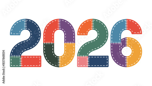 Crafting the Future: A colorful year number of 2026, stitched together with vibrant patchwork, symbolizing the potential and possibilities that the future holds.