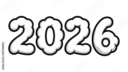Future Year 2026: An illustrated depiction of the year 2026, rendered in a playful, cartoon-like style, conveying a sense of optimism and anticipation for the future.