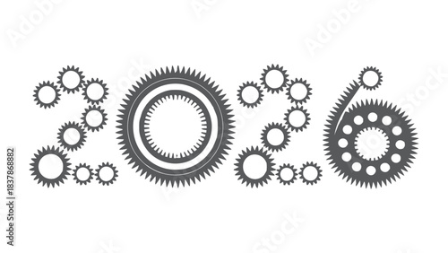 Year 2026: Mechanical Precision: The year 2026 is artfully represented by intricate gear arrangements, each cog precisely meshing to create a symbol of forward momentum and technical advancement. 