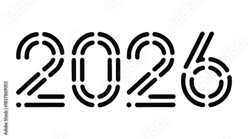 2026: A minimalist representation of the year 2026. This contemporary design conveys a sense of modernity and forward-thinking, making it a perfect visual element for future-oriented themes.