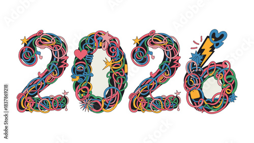 Colorful 2026 Typography: A vibrant and creatively designed typographic composition, showcasing the year 2026 with a playful, artistic flair, perfect for innovative concepts and futuristic themes.