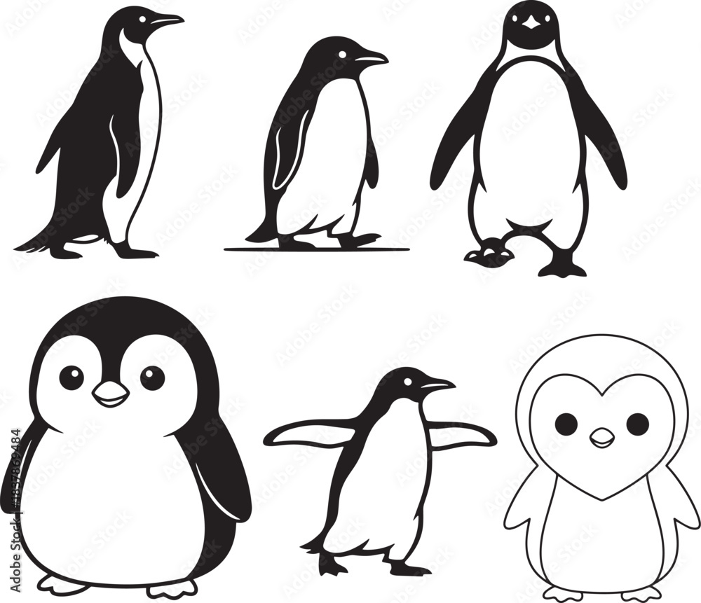 Naklejka premium penguin illustration silhouette on white background
