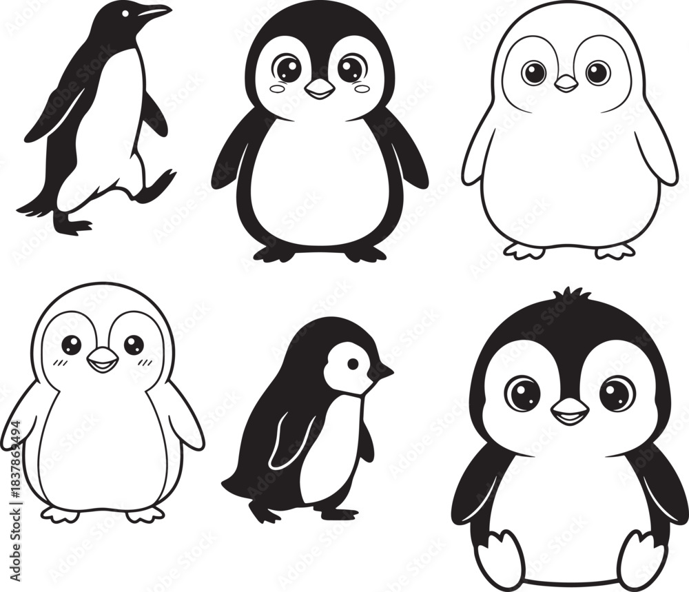 Naklejka premium penguin illustration silhouette on white background