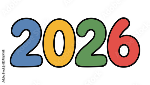 Vibrant Countdown: A colorful numerical display proudly announces the arrival of the year 2026, marking a significant milestone or exciting future event. 