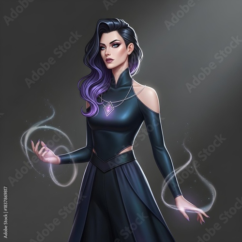 Elegant Mystic in Modern Attire: Quintessential Portrait Merging Classical Grace, Futuristic Energy, Minimalist Style, and Timeless Beauty with Unyielding Charisma