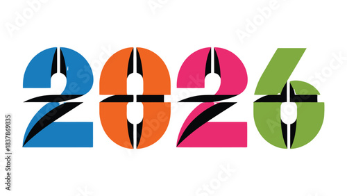 Dynamic 2026 Typography: A vibrant and modern representation of the year 2026, composed of colorful, abstract numerals with a unique and contemporary design.
