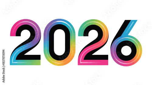 Vibrant 2026: A radiant digital illustration showcasing the year 2026, rendered in a spectrum of vibrant colors, signifying a year of optimism and colorful prospects.