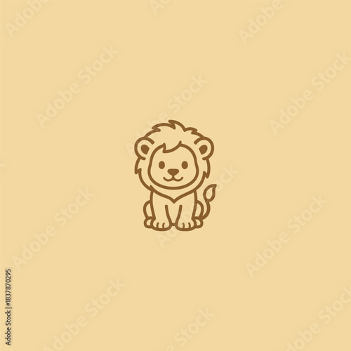 Adorable baby lion logo in clean minimalist line art style.