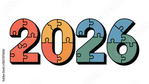 2026 Puzzle: The year 2026, creatively depicted as a puzzle, representing the pieces coming together to build the future.