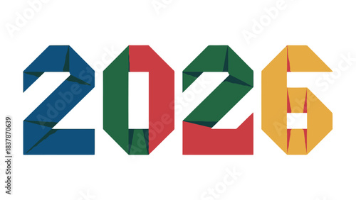 2026: A vibrant and colorful graphic showcasing the year 2026, rendered with origami-style paper in a variety of hues. It’s an eye-catching visual suitable for representing future plans and events.