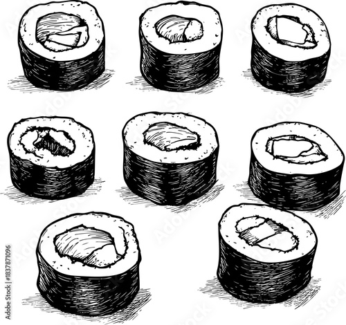 Colorful assortment of sushi rolls showcasing various ingredients and textures