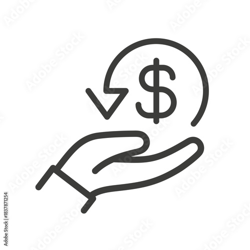 Cashback Icon. Cash Back. Money Refund. Thin Line Web Symbol. Editable Stroke Vector Illustration.