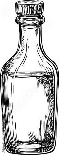 Elegant glass bottle with a wooden cap containing liquid