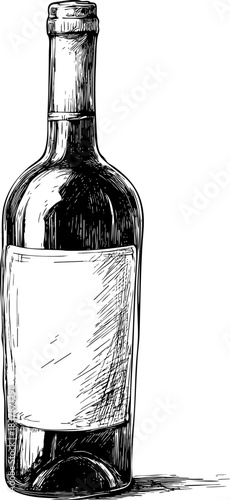 Hand-drawn wine bottle with a blank label design