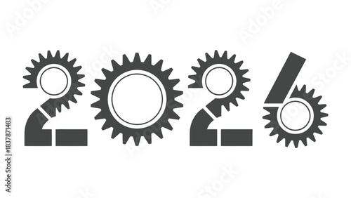 2026: Gears of the Future: The numbers 2026 are intricately crafted from a network of interlocking gears, representing progress, innovation, and the gears of time. 