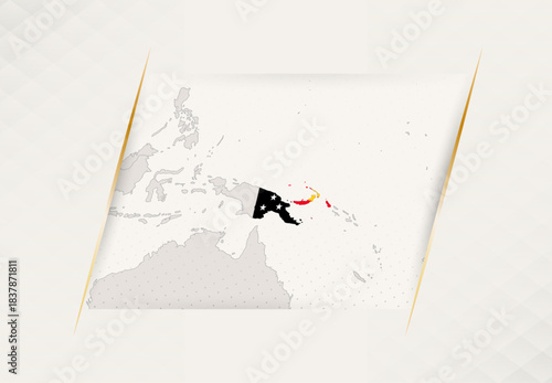 Papua New Guinea Country Map Featuring National Flag Colors.