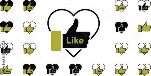 Like Icons Set With Thumbs Up And Heart Symbols vector illustration