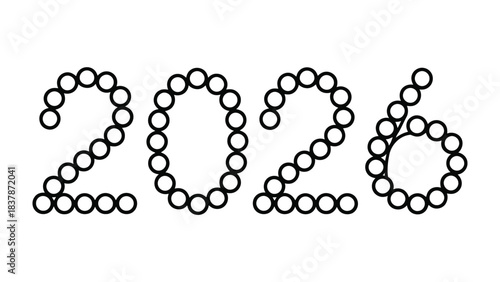 Year 2026: An abstract representation of the year 2026, composed of carefully arranged, identical circles. A simple and elegant visual statement.