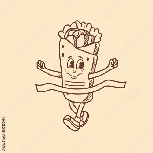 mascot shawarma with marathon outfit good for doodle, brand design, logo design, etc