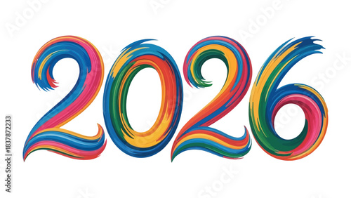 2026 Colorful brush strokes: a vibrant composition, where the year 2026 is rendered in a vivid display of colors, suggesting a dynamic and hopeful vision for the future.