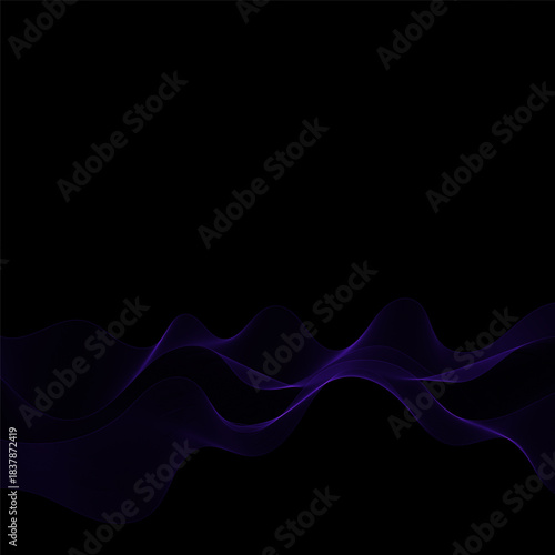 Blue Smoky abstract wave on a black background. Vector design element. If Template for advertisement, banner, brochure, screen saver. Eps 10