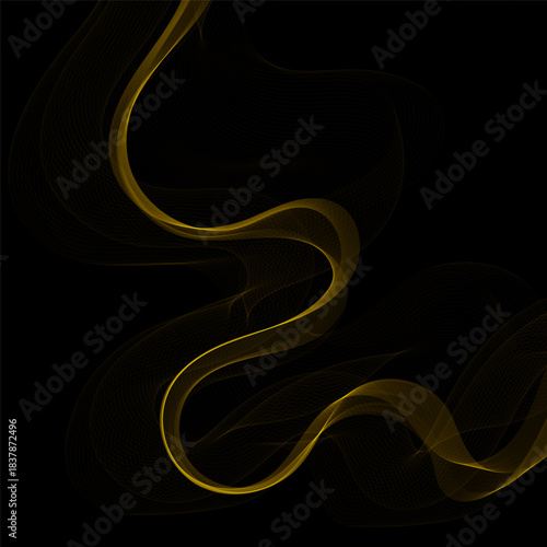 Gold Smoky abstract wave on a black background. Vector design element. If Template for advertisement, banner, brochure, screen saver. Eps 10