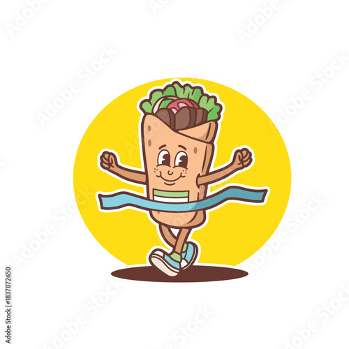 mascot logo shawarma with marathon outfit good for sticker, badge, element design, restaurant logo, etc