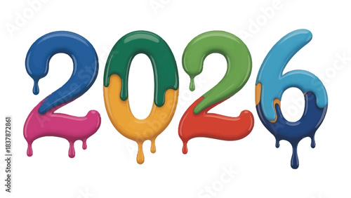 Colorful 2026: An eye-catching graphic showcases the year 2026, rendered in a playful, multi-colored paint drip effect, brimming with creativity and optimism.
