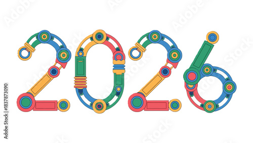 Creative Gears of 2026: A vibrant and innovative design composed of interconnected mechanical gears, forming the numbers 2026, representing the future of technology and design.