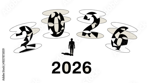 Navigating the future, embracing the year 2026: A solitary figure, standing confidently beneath the numerical promise of 2026, embarking on a journey to the future.