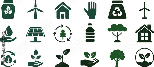 Green energy and nature icons set environment