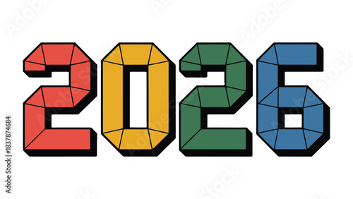 2026 Typography: A vibrant, colorful typographic representation of the year 2026, perfect for conveying the anticipation of a future milestone.