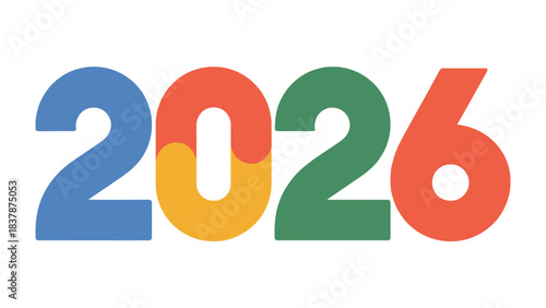 Year 2026 Typography: A vibrant and colorful design displaying the number 2026, showcasing a modern and eye-catching aesthetic.