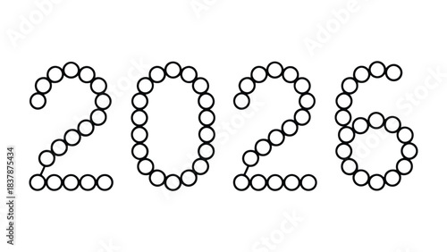 2026 Typography: A minimalistic composition, the year 2026 is artfully rendered through an array of interconnected circles. This clean design showcases a modern aesthetic.