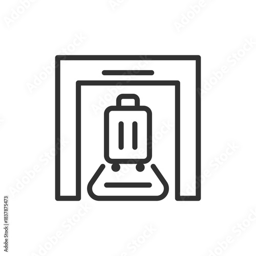 Baggage scanner, linear icon. Airport security and luggage inspection. Line with editable stroke.