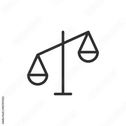 Tilted balance scale, linear icon. Inequality and unfair comparison. Line with editable stroke.
