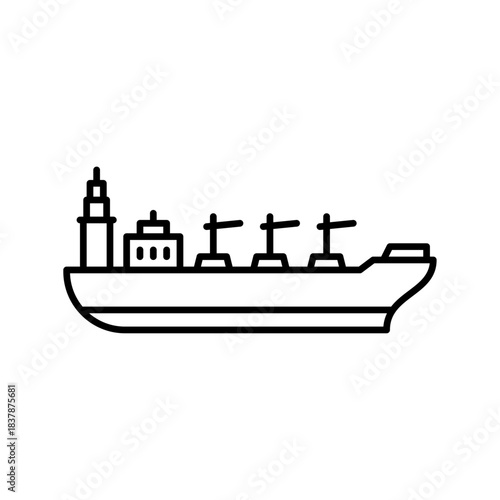 Bulk carrier ship outline icon. cargo ship black line illustration.