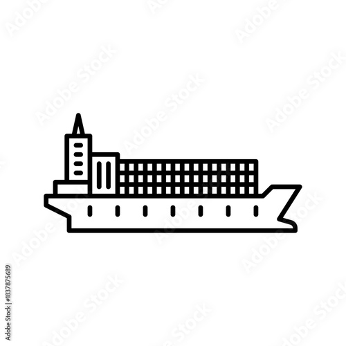 Livestock ship outline icon. vessel black line illustration.