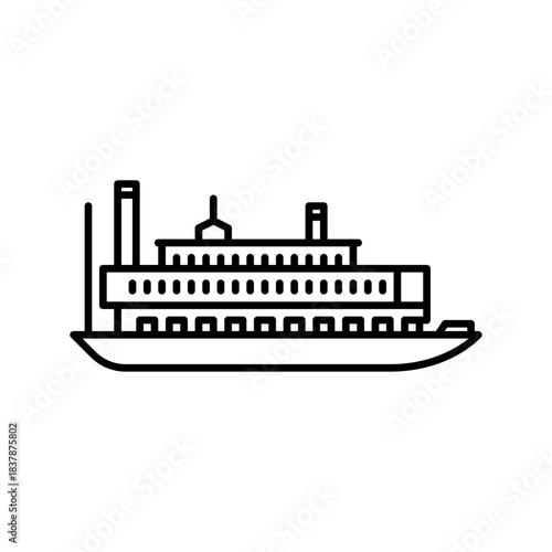 Steam boat outline icon. Steam boat black line illustration.
