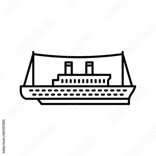 Steam boat outline icon. ship black line illustration.