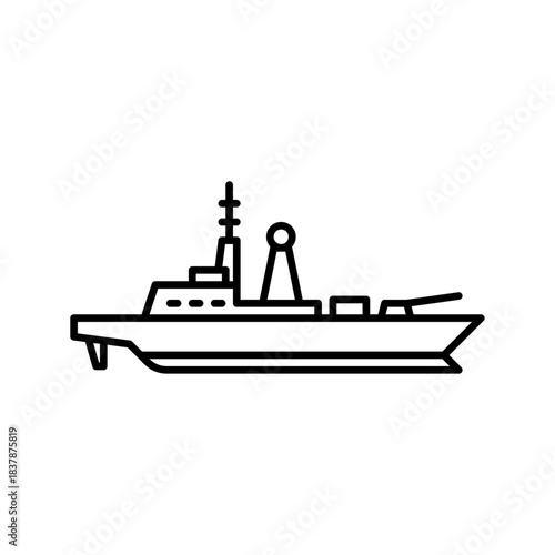 Naval ship outline icon. military ship black line illustration.