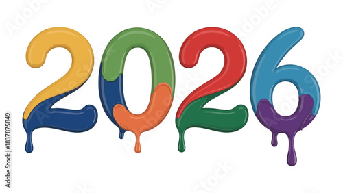 Vibrant Year 2026: The vibrant year 2026 leaps off the screen with a captivating visual of the numbered year with vibrant dripping paint effects, symbolizing new beginnings, fresh starts.