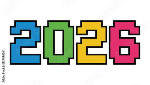 Vivid Pixels: The Year 2026: The vibrant year 2026, rendered in a striking pixelated design, takes center stage, radiating a sense of anticipation and forward-thinking potential. 