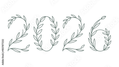 2026 Floral Design: Elegant year depiction through stylized floral elements, showcasing the beauty of nature and the passage of time.