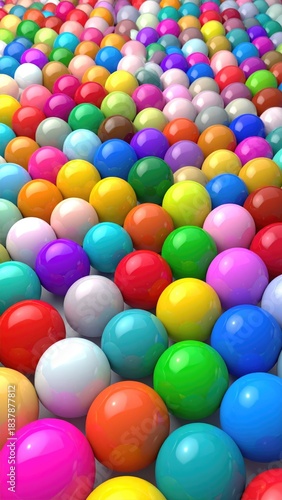 Multicolored glossy spheres fill frame