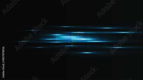 Abstract blue light streaks and lens flare effect on a dark background, representing speed, technology, or futuristic motion