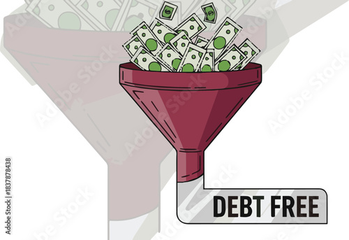 Visualizing the process of channeling funds through a financial funnel to effectively eliminate debt and pave the way for true financial independence